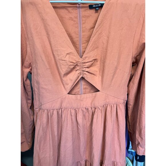Womens Orange Tiered Midi Dress With Long Sleeves & Cutout Detail By Madewell - Picture 2 of 10